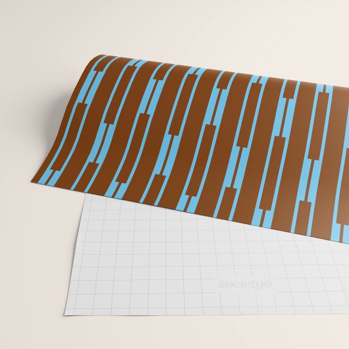 Geometric Minimalist Geo Chain Vertical Stripe Pattern in Sky Blue and Chestnut Brown Wrapping Paper Gallery Image 2