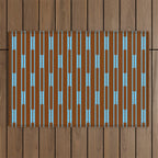Geometric Minimalist Geo Chain Vertical Stripe Pattern in Sky Blue and Chestnut Brown Outdoor Rug Gallery Image 1
