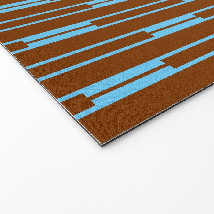 Geometric Minimalist Geo Chain Vertical Stripe Pattern in Sky Blue and Chestnut Brown Welcome Mat Gallery Image 2