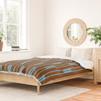 Geometric Minimalist Geo Chain Vertical Stripe Pattern in Sky Blue and Chestnut Brown Duvet Cover Gallery Image 2
