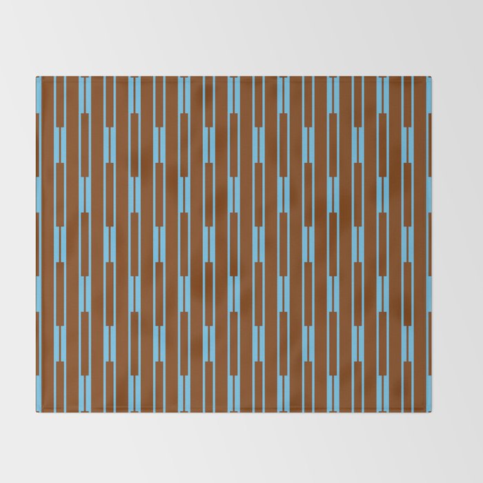 Geometric Minimalist Geo Chain Vertical Stripe Pattern in Sky Blue and Chestnut Brown Throw Blanket Gallery Image 2