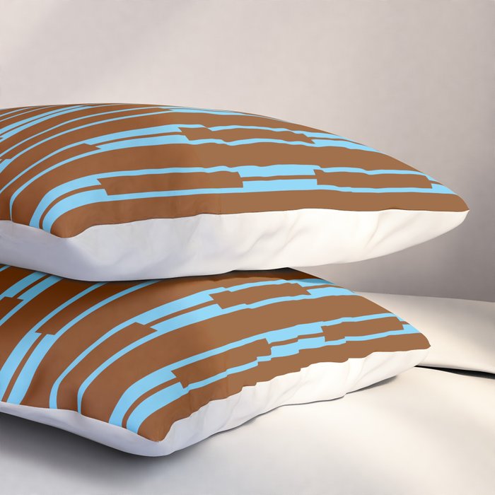 Geometric Minimalist Geo Chain Vertical Stripe Pattern in Sky Blue and Chestnut Brown Pillow Sham Gallery Image 3
