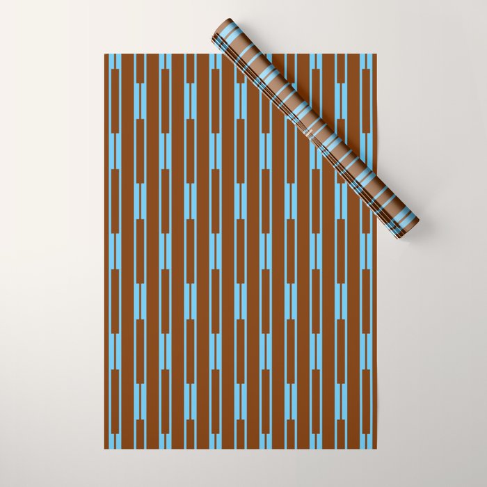 Geometric Minimalist Geo Chain Vertical Stripe Pattern in Sky Blue and Chestnut Brown Wrapping Paper Gallery Image 1