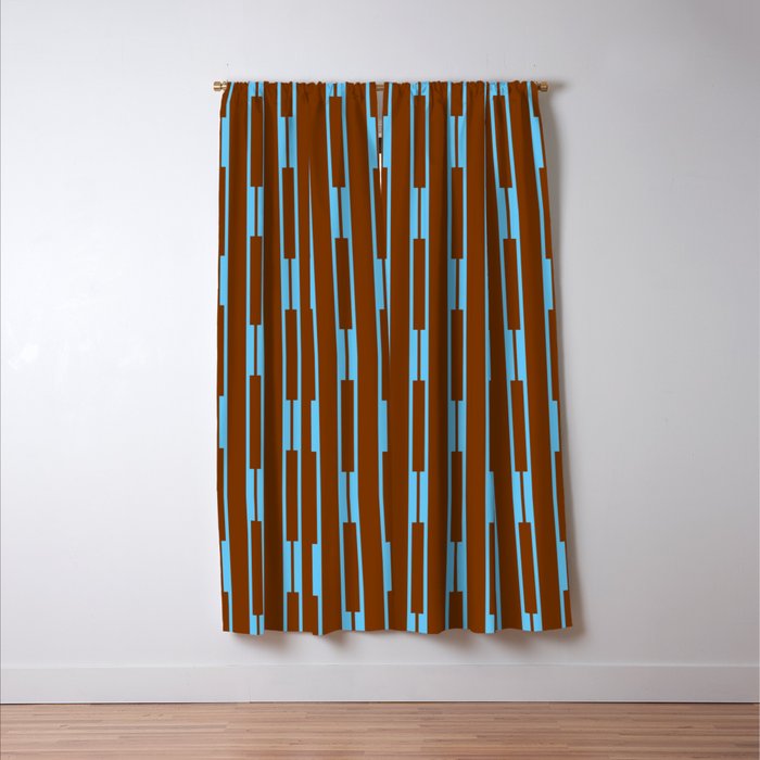 Geometric Minimalist Geo Chain Vertical Stripe Pattern in Sky Blue and Chestnut Brown Window Curtain Gallery Image 3