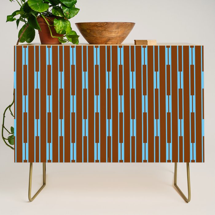 Geometric Minimalist Geo Chain Vertical Stripe Pattern in Sky Blue and Chestnut Brown Credenza Gallery Image 1