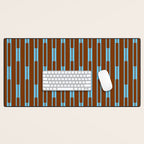 Geometric Minimalist Geo Chain Vertical Stripe Pattern in Sky Blue and Chestnut Brown Desk Mat Gallery Image 1