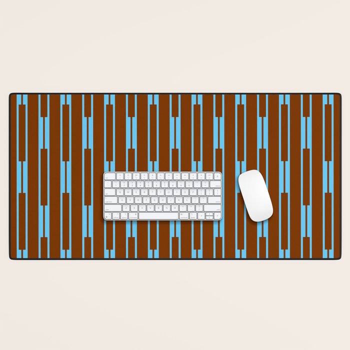 Geometric Minimalist Geo Chain Vertical Stripe Pattern in Sky Blue and Chestnut Brown Desk Mat Gallery Image 1