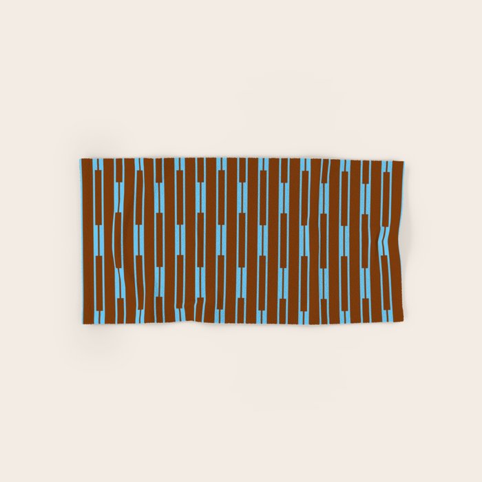 Geometric Minimalist Geo Chain Vertical Stripe Pattern in Sky Blue and Chestnut Brown Bath Towel Gallery Image 1