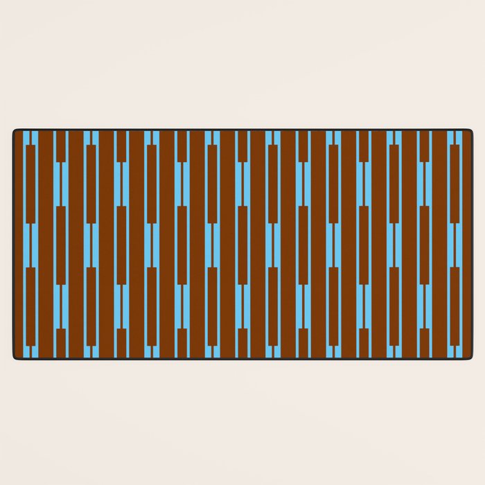 Geometric Minimalist Geo Chain Vertical Stripe Pattern in Sky Blue and Chestnut Brown Desk Mat Gallery Image 3