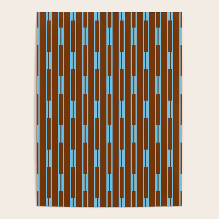 Geometric Minimalist Geo Chain Vertical Stripe Pattern in Sky Blue and Chestnut Brown Poster Gallery Image 1