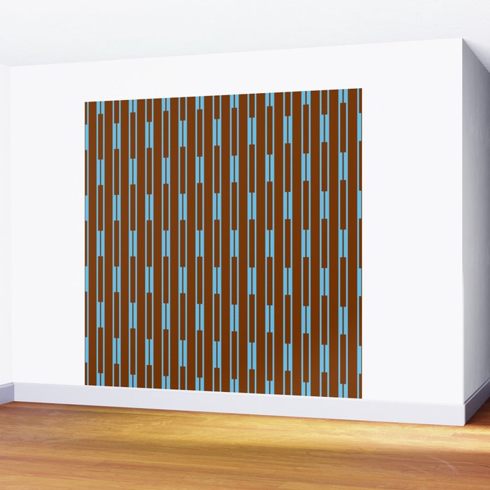Geometric Minimalist Geo Chain Vertical Stripe Pattern in Sky Blue and Chestnut Brown Wall Mural Gallery Image 2