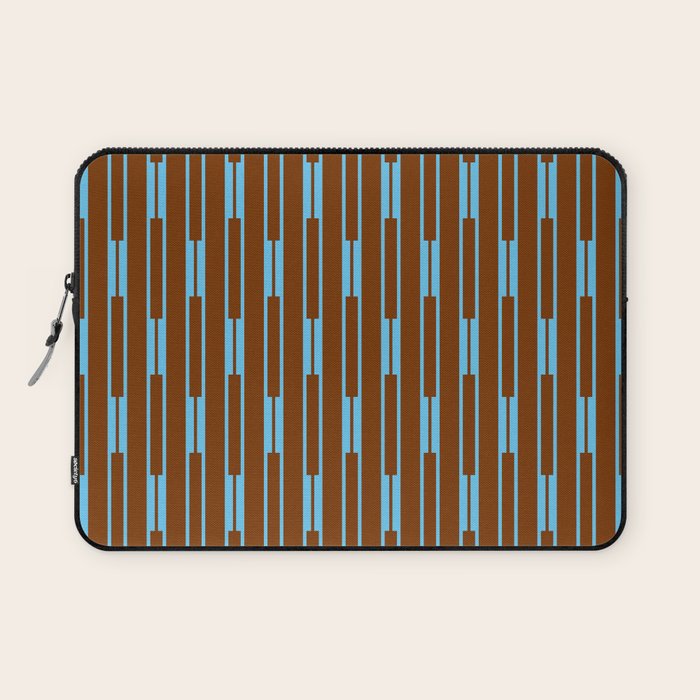 Geometric Minimalist Geo Chain Vertical Stripe Pattern in Sky Blue and Chestnut Brown Laptop Sleeve Gallery Image 1