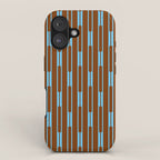Geometric Minimalist Geo Chain Vertical Stripe Pattern in Sky Blue and Chestnut Brown iPhone Case Gallery Image 1