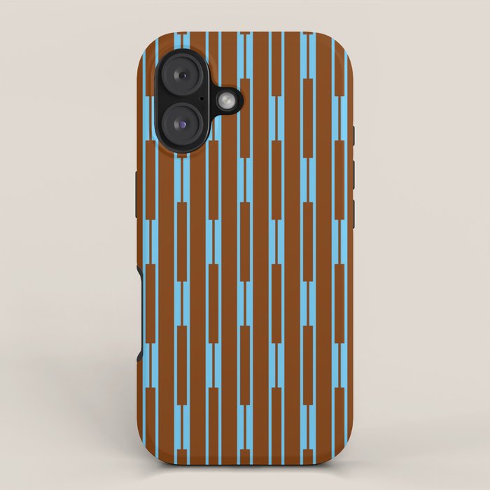 Geometric Minimalist Geo Chain Vertical Stripe Pattern in Sky Blue and Chestnut Brown iPhone Case Gallery Image 1