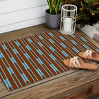 Geometric Minimalist Geo Chain Vertical Stripe Pattern in Sky Blue and Chestnut Brown Outdoor Rug Gallery Image 2