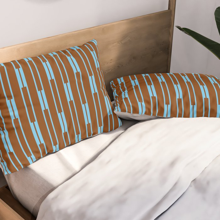 Geometric Minimalist Geo Chain Vertical Stripe Pattern in Sky Blue and Chestnut Brown Pillow Sham Gallery Image 2