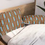 Geometric Minimalist Geo Chain Vertical Stripe Pattern in Sky Blue and Chestnut Brown Pillow Sham Gallery Image 2