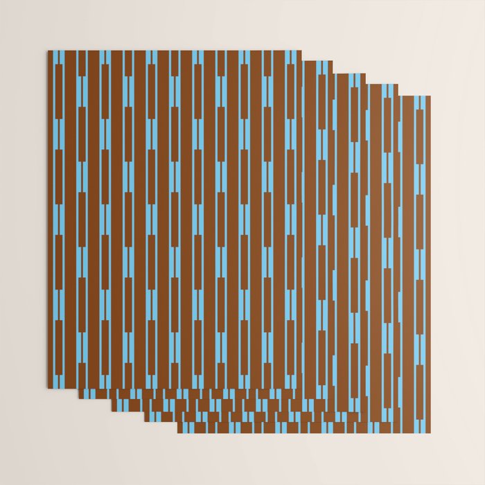 Geometric Minimalist Geo Chain Vertical Stripe Pattern in Sky Blue and Chestnut Brown Wrapping Paper Gallery Image 3