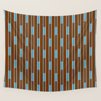 Geometric Minimalist Geo Chain Vertical Stripe Pattern in Sky Blue and Chestnut Brown Wall Tapestry Gallery Image 4
