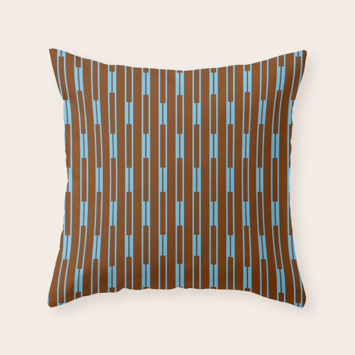 Geometric Minimalist Geo Chain Vertical Stripe Pattern in Sky Blue and Chestnut Brown Throw Pillow Gallery Image 6