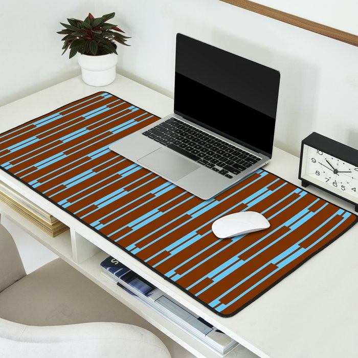 Geometric Minimalist Geo Chain Vertical Stripe Pattern in Sky Blue and Chestnut Brown Desk Mat Gallery Image 2