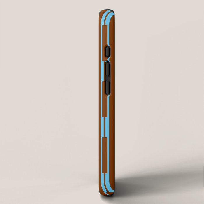 Geometric Minimalist Geo Chain Vertical Stripe Pattern in Sky Blue and Chestnut Brown iPhone Case Gallery Image 2