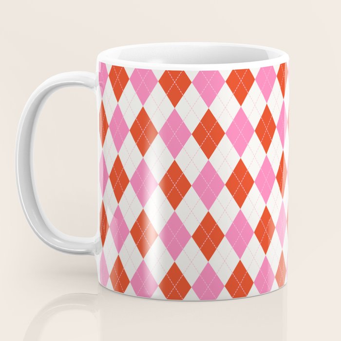 Pink and Red Argyle Coffee Mug Gallery Image 3