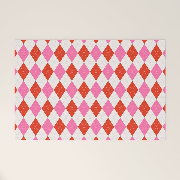 Pink and Red Argyle Welcome Mat Gallery Image 1