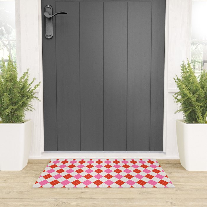 Pink and Red Argyle Welcome Mat Gallery Image 3