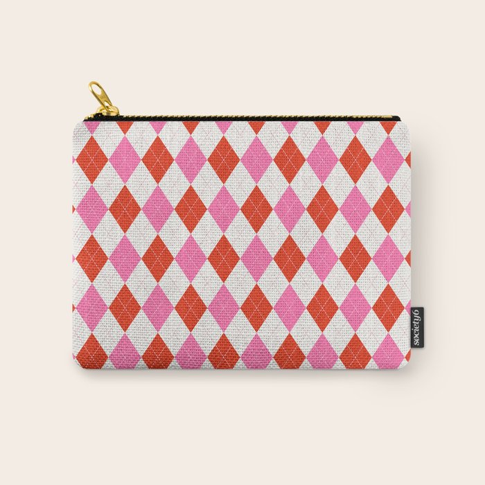 Pink and Red Argyle Carry All Pouch Gallery Image 1