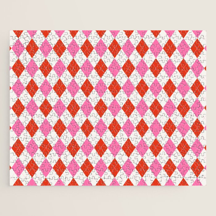 Pink and Red Argyle Jigsaw Puzzle Gallery Image 1
