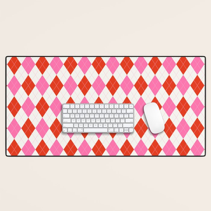 Pink and Red Argyle Desk Mat Gallery Image 1