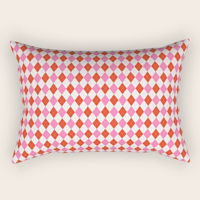 Pink and Red Argyle Rectangular Pillow Gallery Image 2