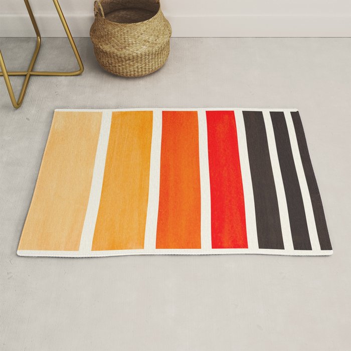 Orange Minimalist Watercolor Mid Century Staggered Stripes Rothko Color Block Geometric Art Rug Gallery Image 1