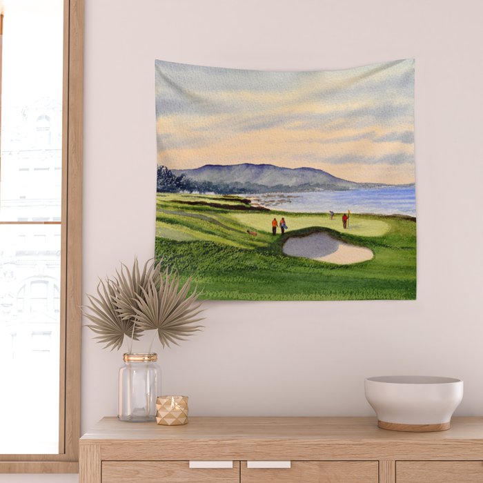 Pebble Beach Golf Course 9th Green Wall Tapestry Gallery Image 2
