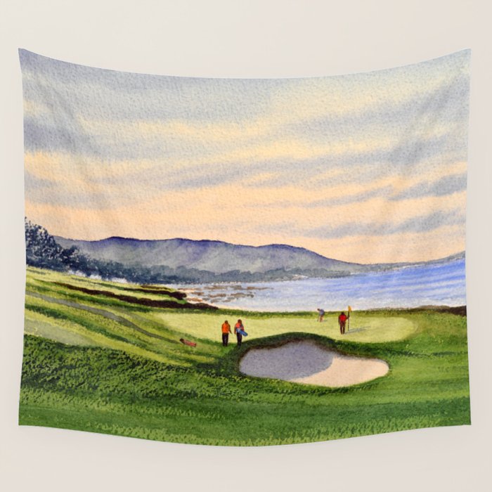 Pebble Beach Golf Course 9th Green Wall Tapestry Gallery Image 4