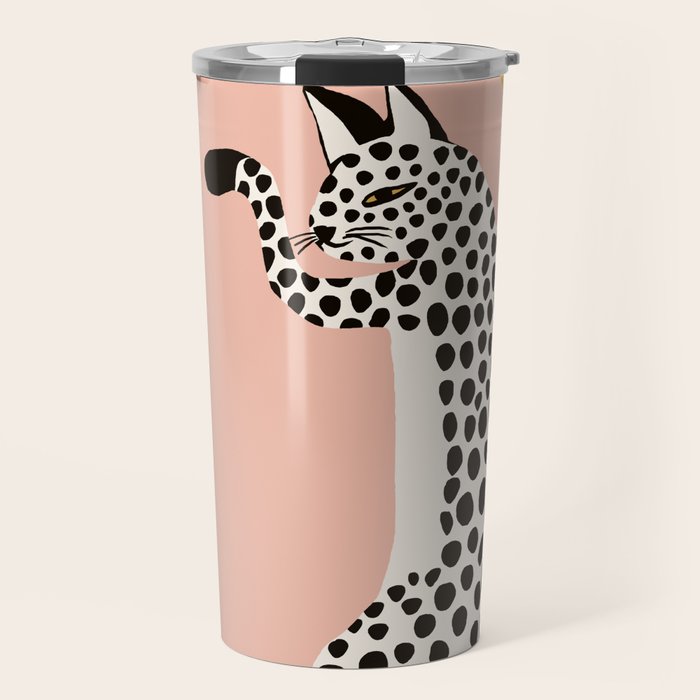 Jazzy Wild Cat, Dancing Leopard Animals Pets, Wildlife Bengal Cats Exotic, Cheetah Jungle Pastel Whimsical, Quirky Bohemian Modern Eclectic Travel Mug Gallery Image 1