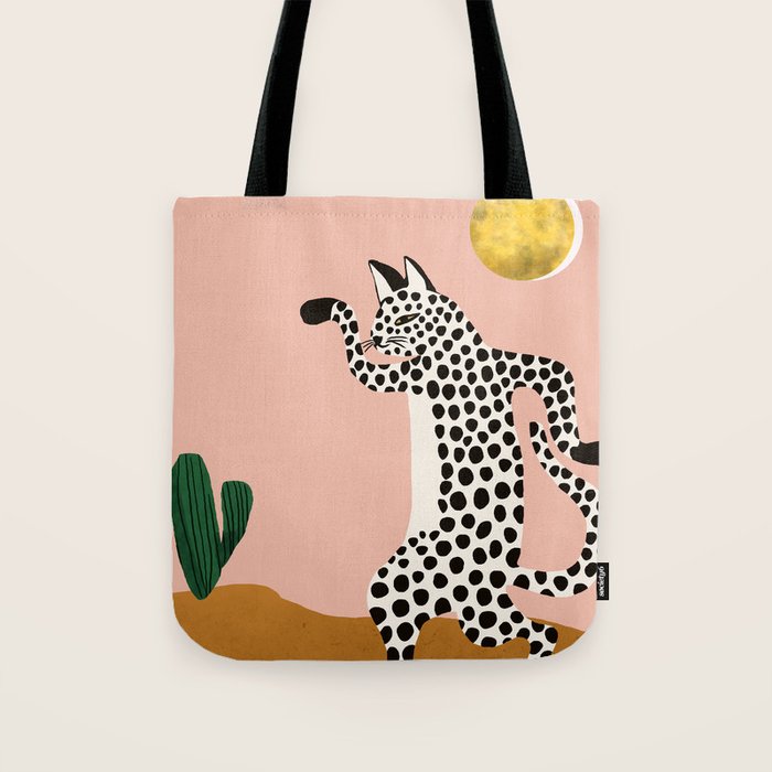 Jazzy Wild Cat, Dancing Leopard Animals Pets, Wildlife Bengal Cats Exotic, Cheetah Jungle Pastel Whimsical, Quirky Bohemian Modern Eclectic Tote Bag Gallery Image 1