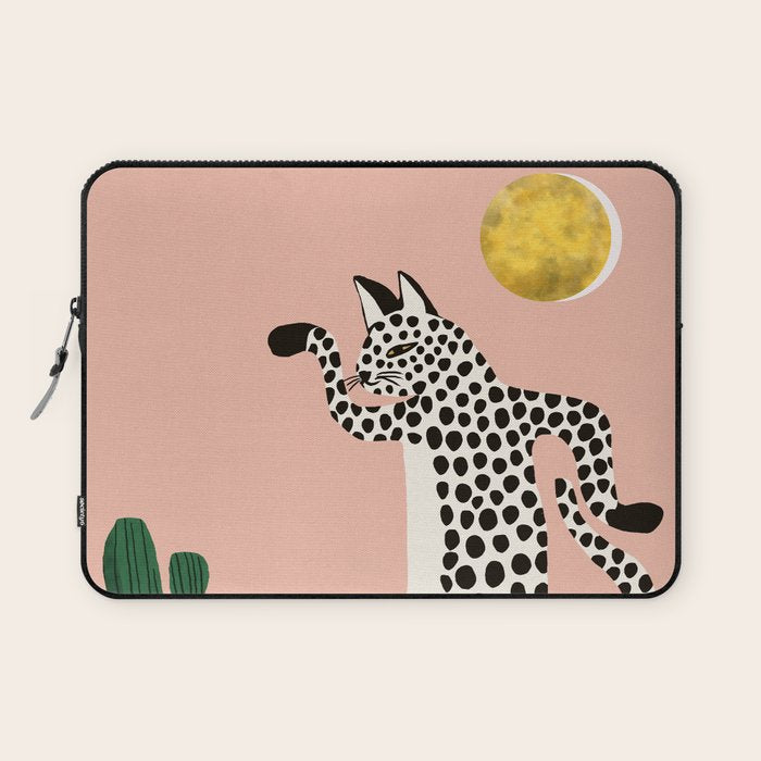 Jazzy Wild Cat, Dancing Leopard Animals Pets, Wildlife Bengal Cats Exotic, Cheetah Jungle Pastel Whimsical, Quirky Bohemian Modern Eclectic Laptop Sleeve Gallery Image 1