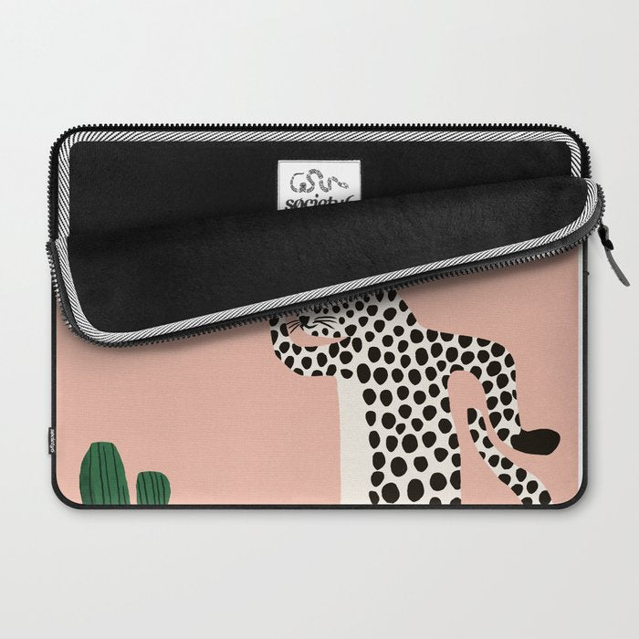 Jazzy Wild Cat, Dancing Leopard Animals Pets, Wildlife Bengal Cats Exotic, Cheetah Jungle Pastel Whimsical, Quirky Bohemian Modern Eclectic Laptop Sleeve Gallery Image 2