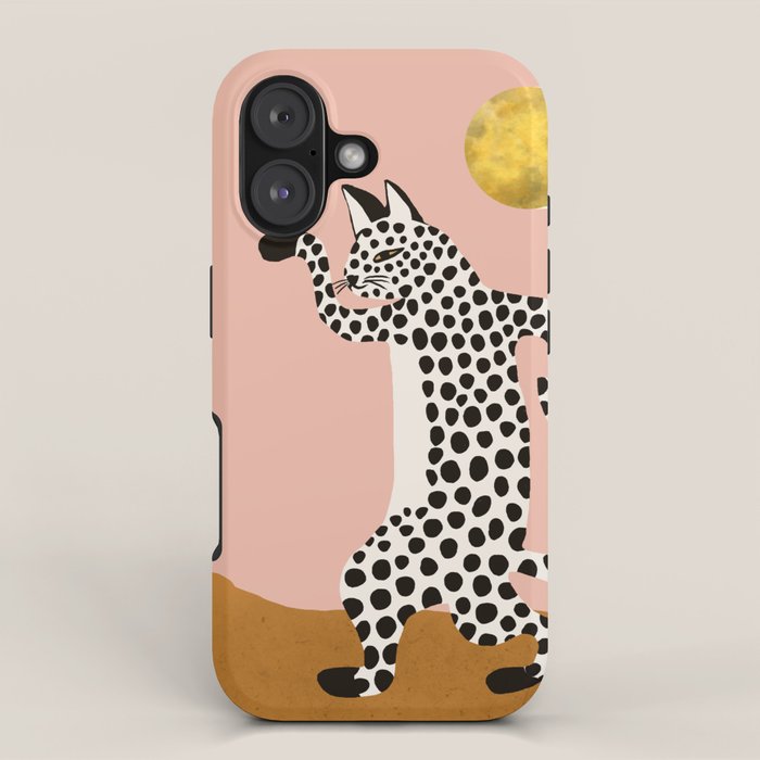 Jazzy Wild Cat, Dancing Leopard Animals Pets, Wildlife Bengal Cats Exotic, Cheetah Jungle Pastel Whimsical, Quirky Bohemian Modern Eclectic iPhone Case Gallery Image 1