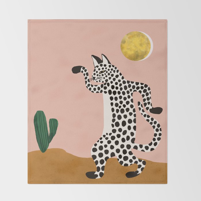 Jazzy Wild Cat, Dancing Leopard Animals Pets, Wildlife Bengal Cats Exotic, Cheetah Jungle Pastel Whimsical, Quirky Bohemian Modern Eclectic Throw Blanket Gallery Image 2