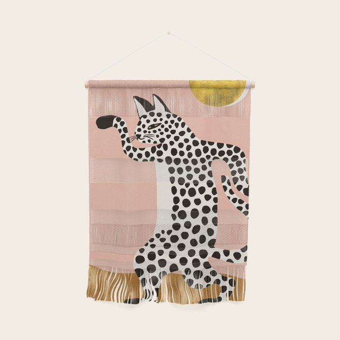 Jazzy Wild Cat, Dancing Leopard Animals Pets, Wildlife Bengal Cats Exotic, Cheetah Jungle Pastel Whimsical, Quirky Bohemian Modern Eclectic Wall Hanging Gallery Image 1