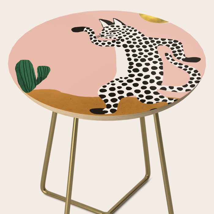 Jazzy Wild Cat, Dancing Leopard Animals Pets, Wildlife Bengal Cats Exotic, Cheetah Jungle Pastel Whimsical, Quirky Bohemian Modern Eclectic Side Table Gallery Image 2