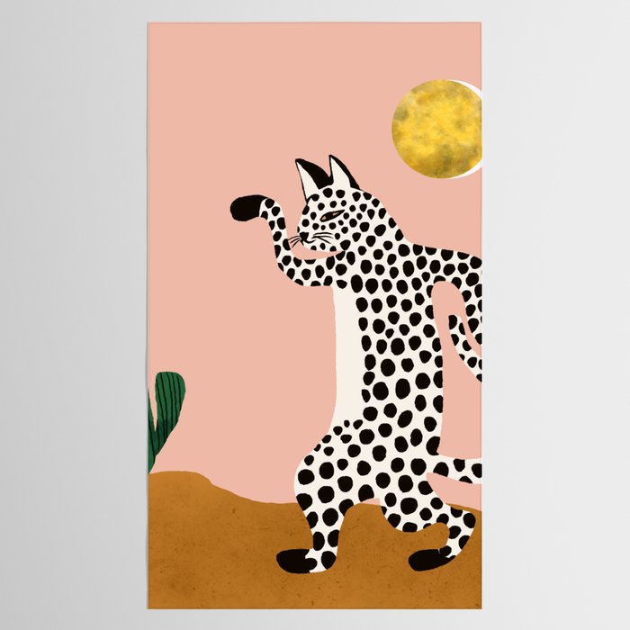 Jazzy Wild Cat, Dancing Leopard Animals Pets, Wildlife Bengal Cats Exotic, Cheetah Jungle Pastel Whimsical, Quirky Bohemian Modern Eclectic Tablecloth Gallery Image 2