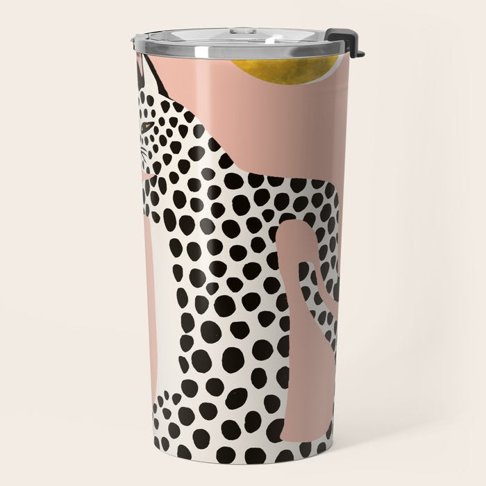 Jazzy Wild Cat, Dancing Leopard Animals Pets, Wildlife Bengal Cats Exotic, Cheetah Jungle Pastel Whimsical, Quirky Bohemian Modern Eclectic Travel Mug Gallery Image 2