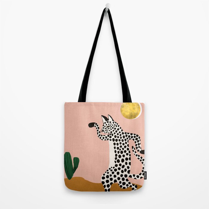 Jazzy Wild Cat, Dancing Leopard Animals Pets, Wildlife Bengal Cats Exotic, Cheetah Jungle Pastel Whimsical, Quirky Bohemian Modern Eclectic Tote Bag Gallery Image 2