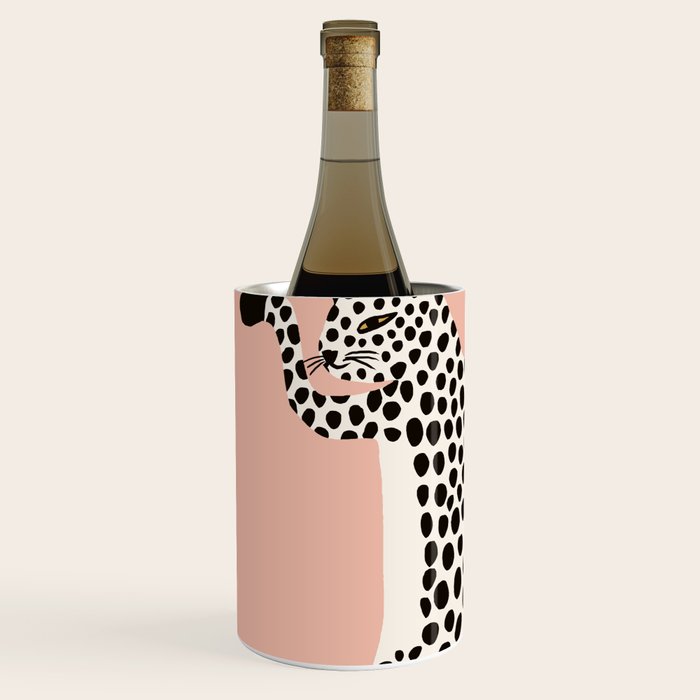Jazzy Wild Cat, Dancing Leopard Animals Pets, Wildlife Bengal Cats Exotic, Cheetah Jungle Pastel Whimsical, Quirky Bohemian Modern Eclectic Wine Chiller Gallery Image 1
