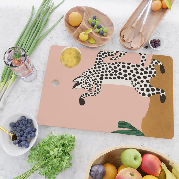 Jazzy Wild Cat, Dancing Leopard Animals Pets, Wildlife Bengal Cats Exotic, Cheetah Jungle Pastel Whimsical, Quirky Bohemian Modern Eclectic Cutting Board Gallery Image 2