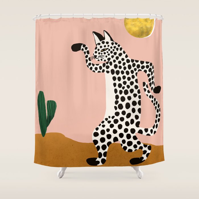 Jazzy Wild Cat, Dancing Leopard Animals Pets, Wildlife Bengal Cats Exotic, Cheetah Jungle Pastel Whimsical, Quirky Bohemian Modern Eclectic Shower Curtain Gallery Image 1
